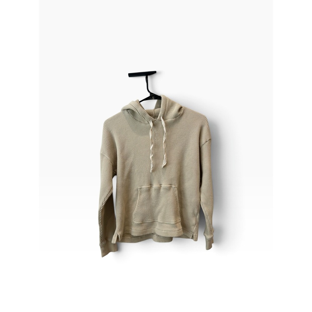 J.Crew Womens Waffle Knit Hoodie Beige Oatmeal Thermal Pullover Sweater Medium